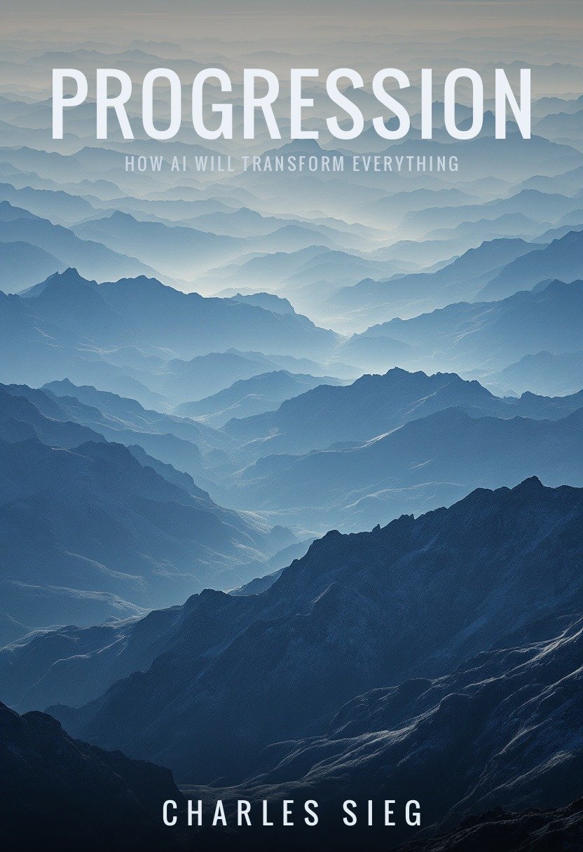 Progression book cover: mountain ridges receding into mist